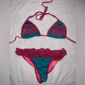 Lace Teal and Pink Bikini Set